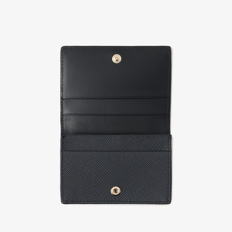 Smythson Panama Folded Card Case With Snap Closure NAVY