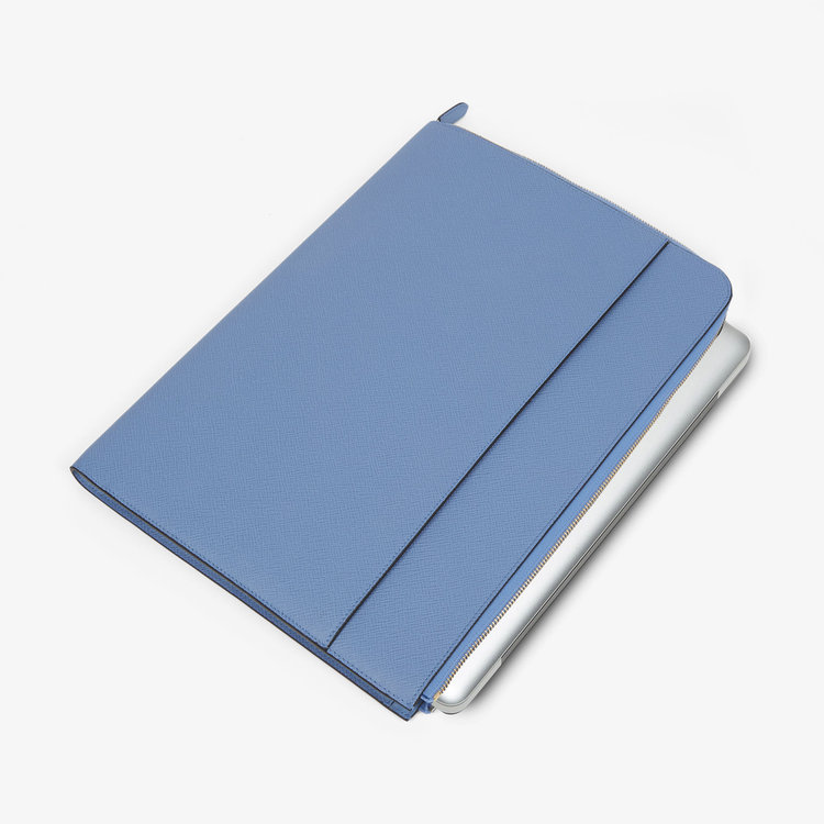 Smythson Panama Small Laptop Case NILE BLUE