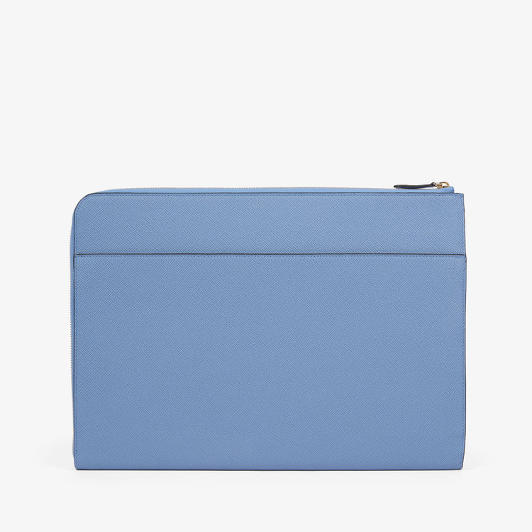 Smythson Panama Small Laptop Case NILE BLUE