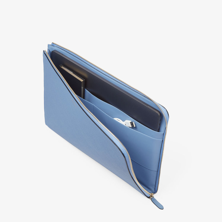 Smythson Panama Small Laptop Case NILE BLUE
