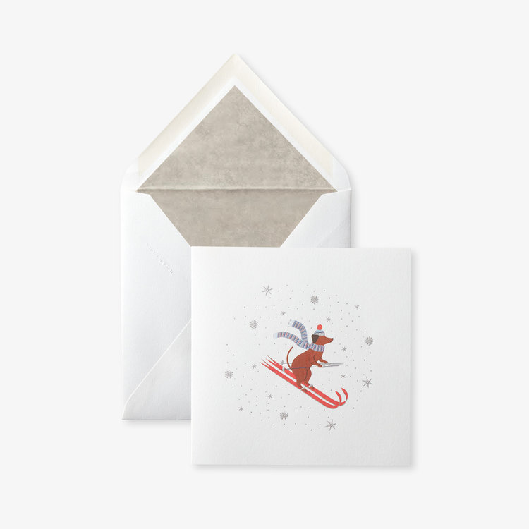 Smythson Christmas Skiing Dog 10CE WHITE WOVE