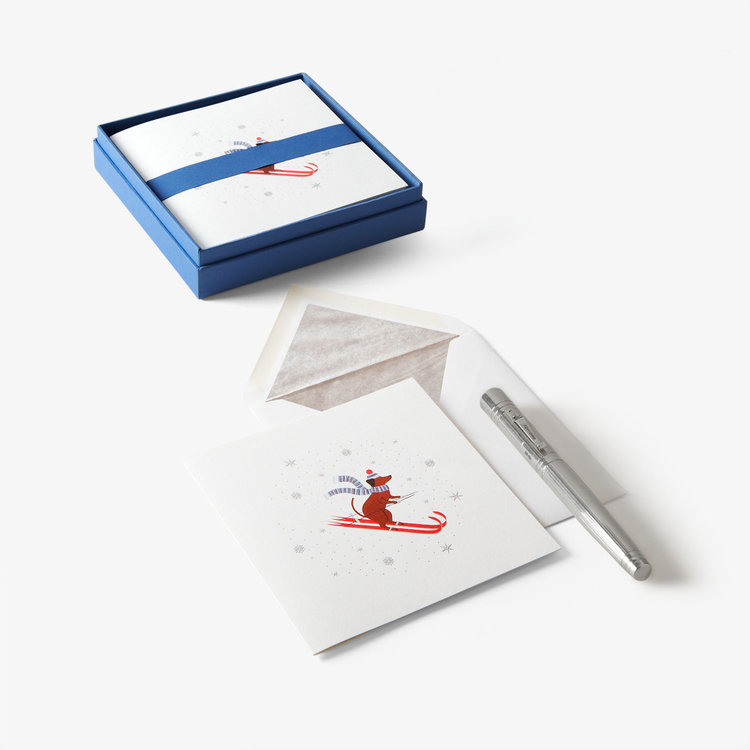 Smythson Christmas Skiing Dog 10CE WHITE WOVE