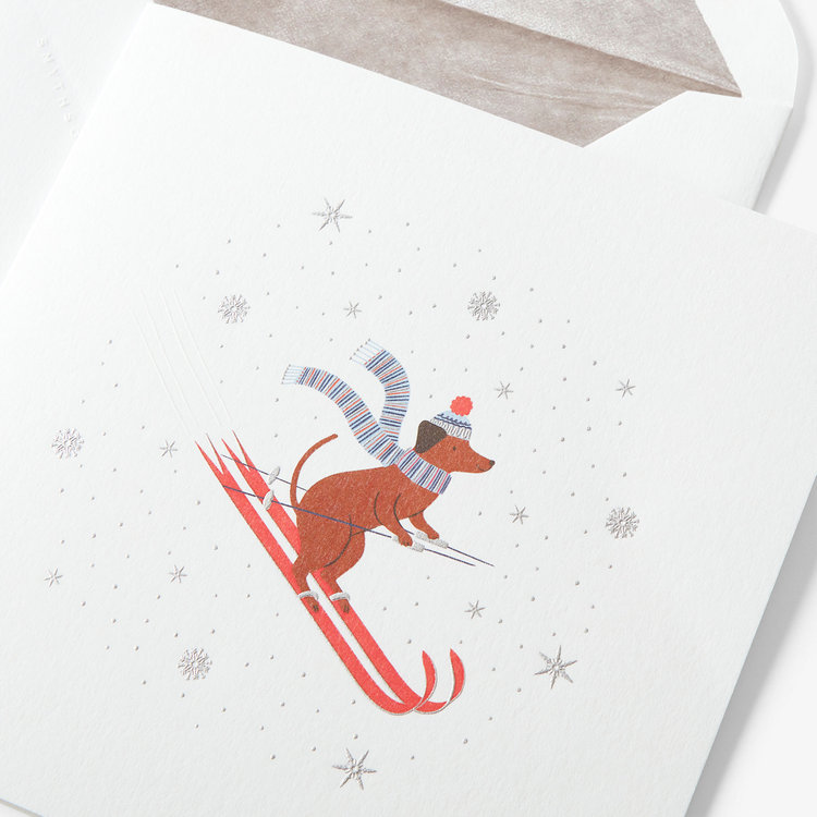 Smythson Christmas Skiing Dog 10CE WHITE WOVE