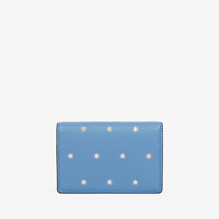 Smythson Folded Card Case with Snap Closure in Panama Stars NILE BLUE
