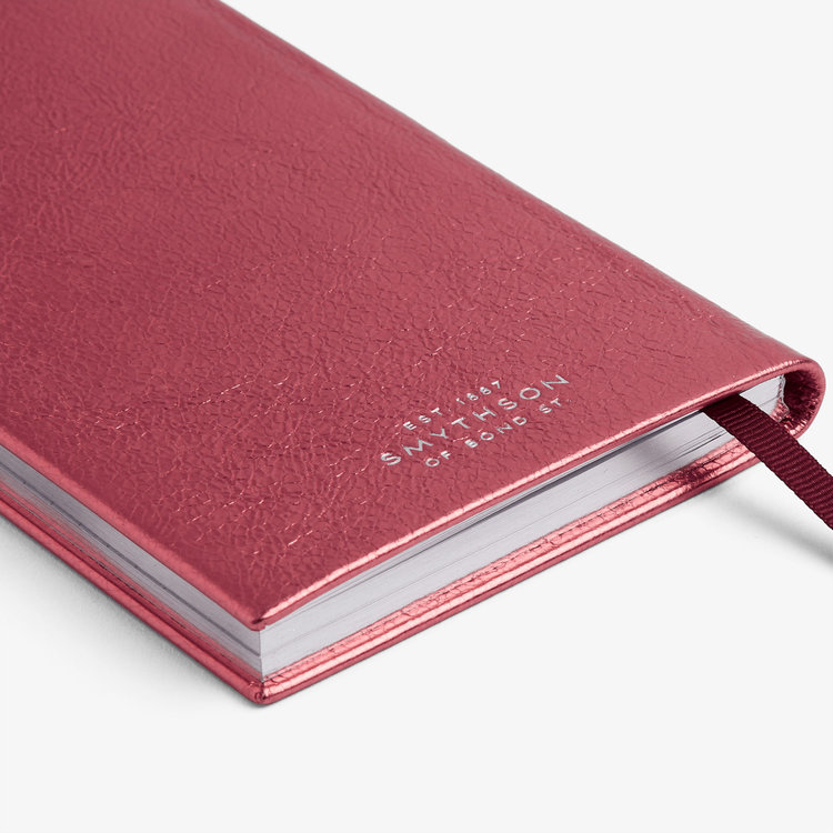 Smythson 【ポイント10%還元】Panama Notebook in Metallic Leather ROSE