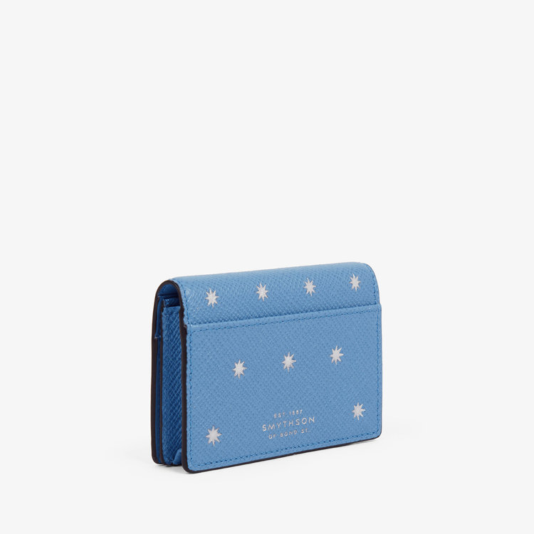 Smythson Folded Card Case with Snap Closure in Panama Stars NILE BLUE
