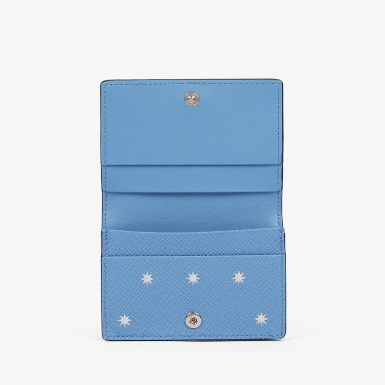 Smythson Folded Card Case with Snap Closure in Panama Stars NILE BLUE