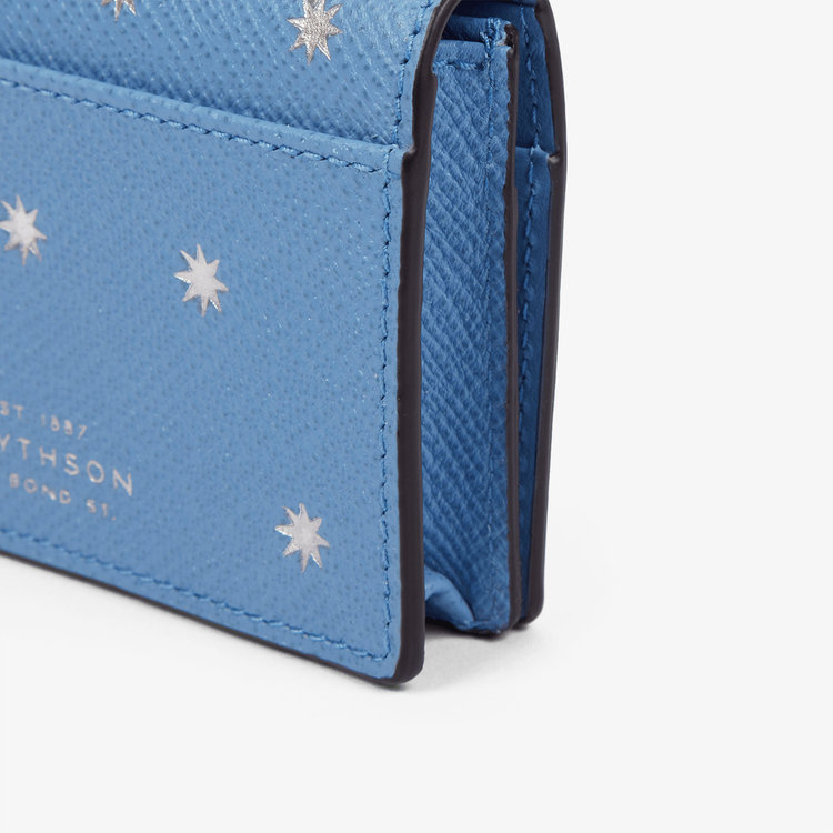 Smythson Folded Card Case with Snap Closure in Panama Stars NILE BLUE