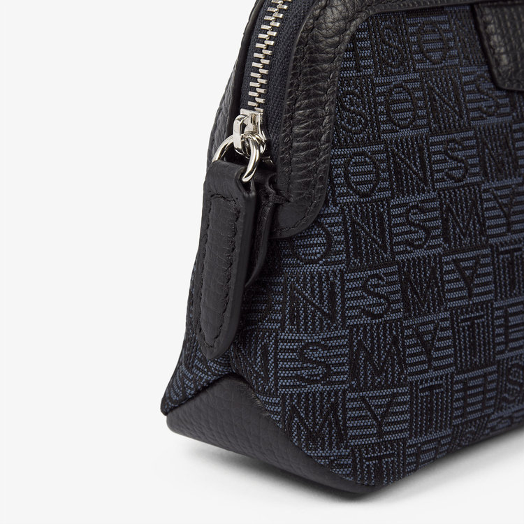 Smythson Small Travel Pouch in Stamp Canvas NAVY