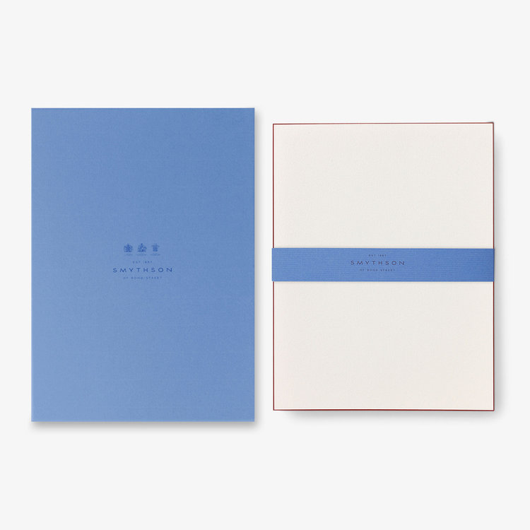 Smythson Single Border Kings Sheets X25 WHITE MATT POINSETTIA RED