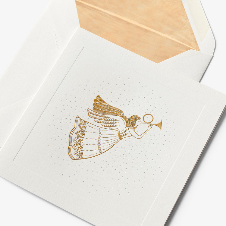 Smythson Christmasn Golden Angel 10CE WHITE WOVE