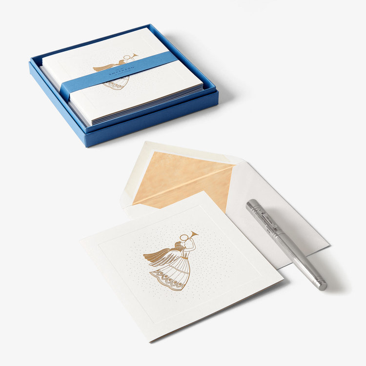 Smythson Christmasn Golden Angel 10CE WHITE WOVE