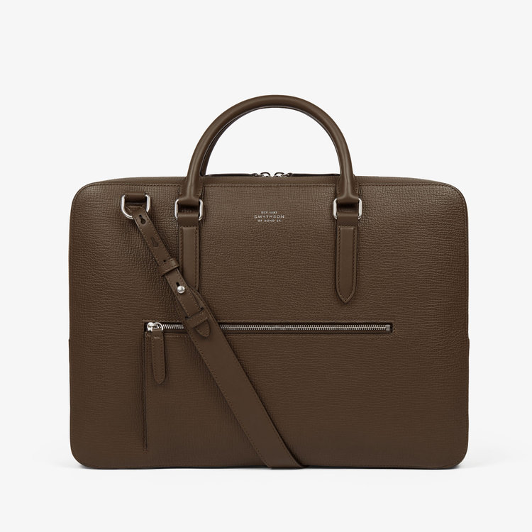 Smythson Ludlow Slim Brief Case Zip Front DARK OLIVE