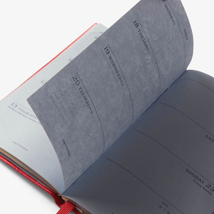 Smythson 2027 Panama Weekly Diary with Pencil in Pastegrain SCARLET RED