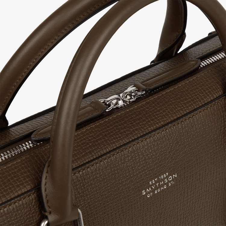 Smythson Ludlow Slim Brief Case Zip Front DARK OLIVE