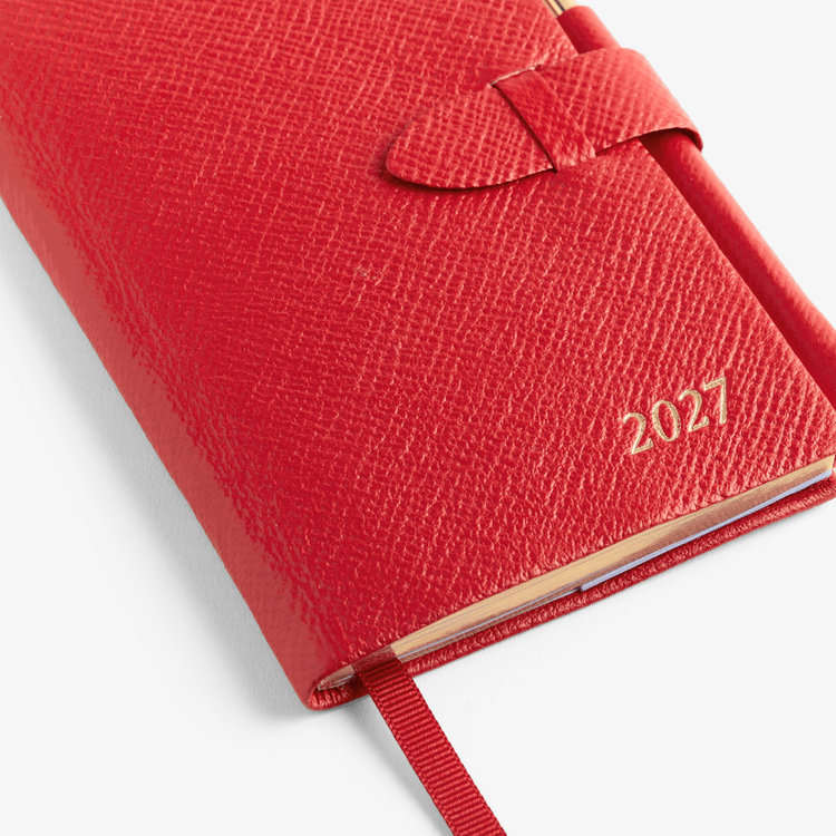 Smythson 2027 Panama Weekly Diary with Pencil in Pastegrain SCARLET RED