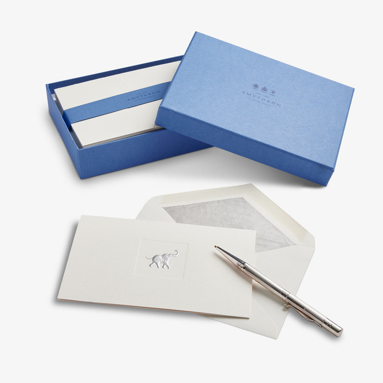 Smythson Lg Icon Elephant 10 Card Set WHITE LAID