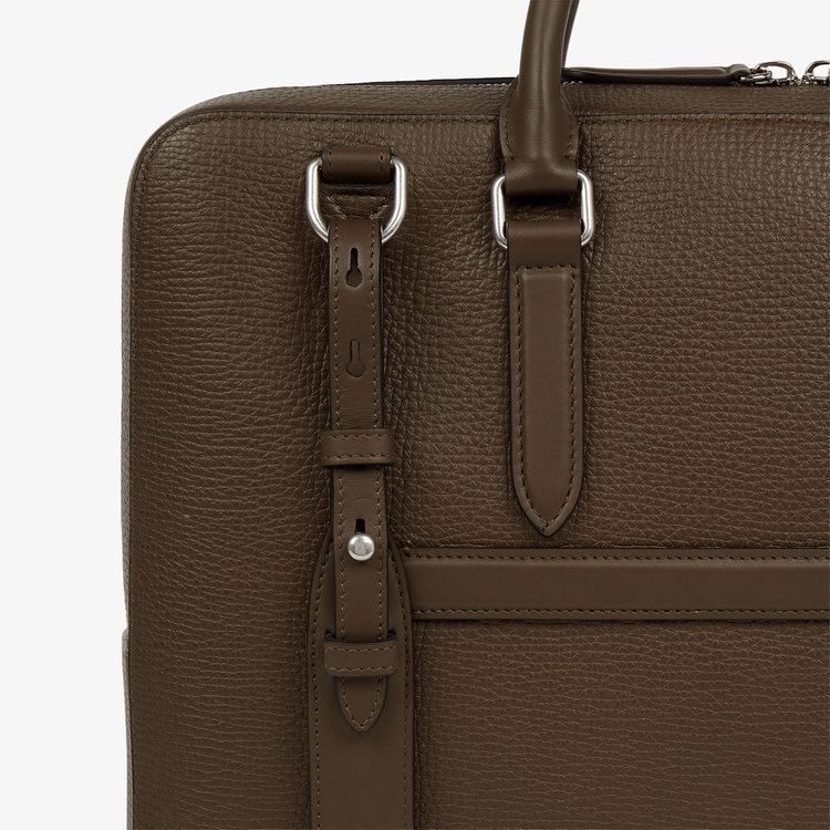 Smythson Ludlow Slim Brief Case Zip Front DARK OLIVE