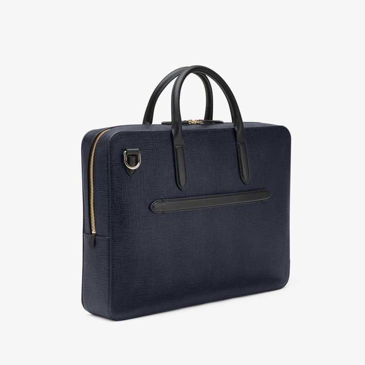 Smythson Panama Slim Lightweight Brief Case NAVY
