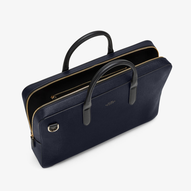 Smythson Panama Slim Lightweight Brief Case NAVY