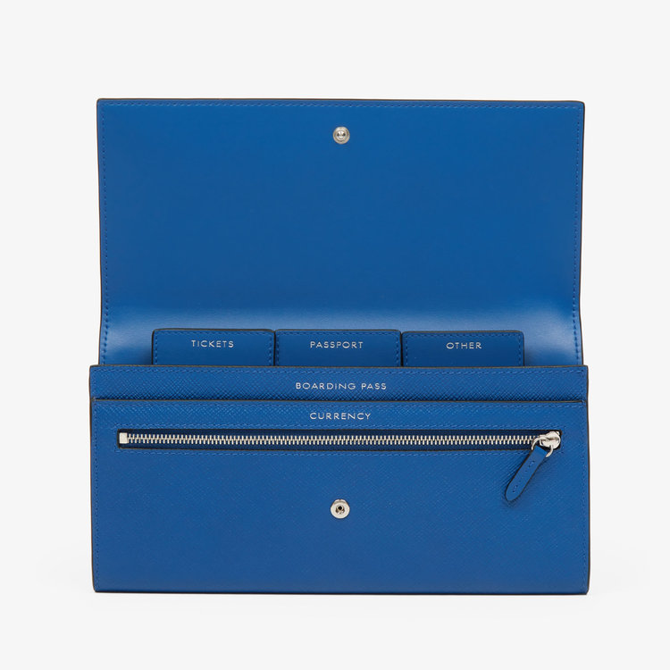 Smythson Panama Marshall Travel Wallet CERULEAN