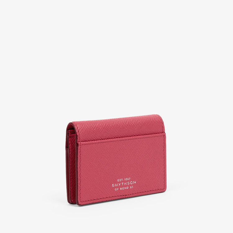 Smythson Panama Folded Card Case with Snap Closure RASPBERRY