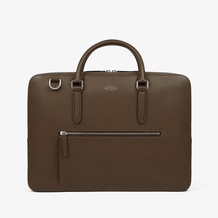 Smythson Ludlow Slim Brief Case Zip Front DARK OLIVE