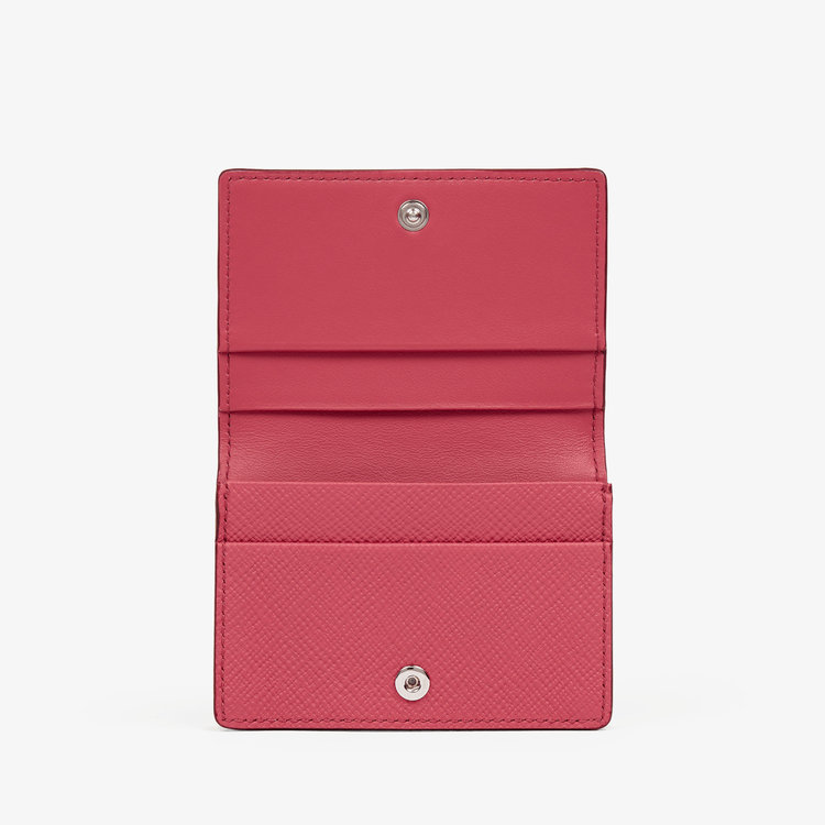Smythson Panama Folded Card Case with Snap Closure RASPBERRY