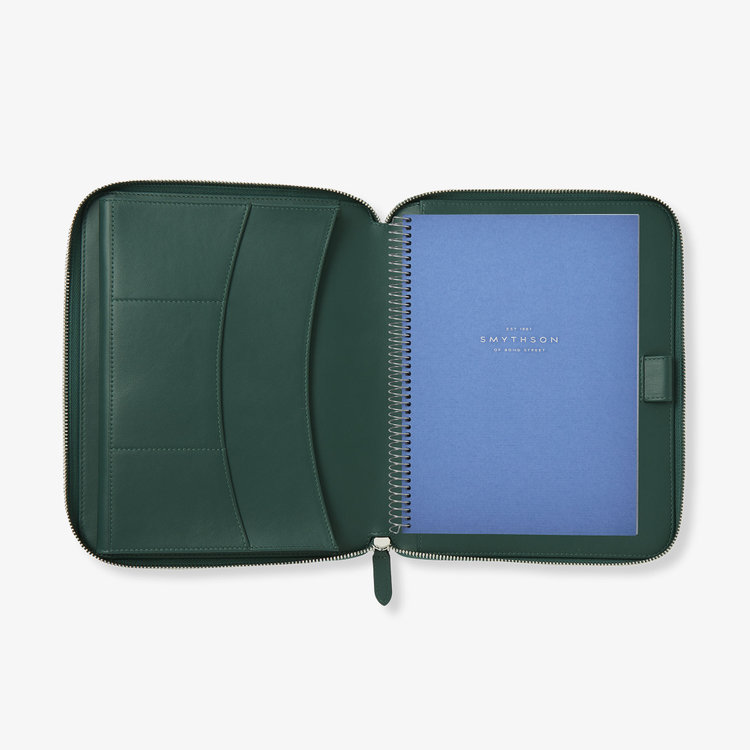 Smythson Panama A5 Zip Folder FOREST GREEN