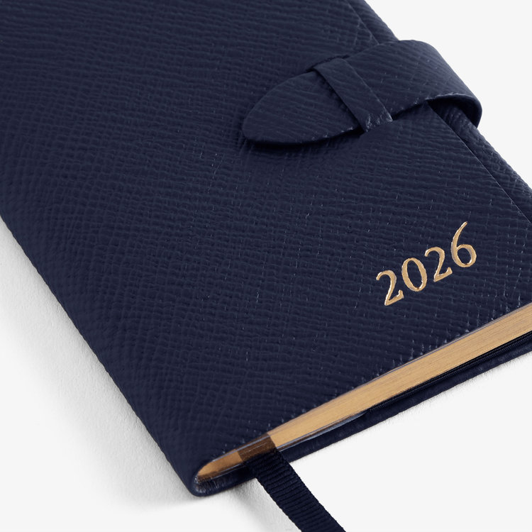 Smythson 【予約】2027 Wafer Weekly Diary with Pencil in Pastegrain NAVY