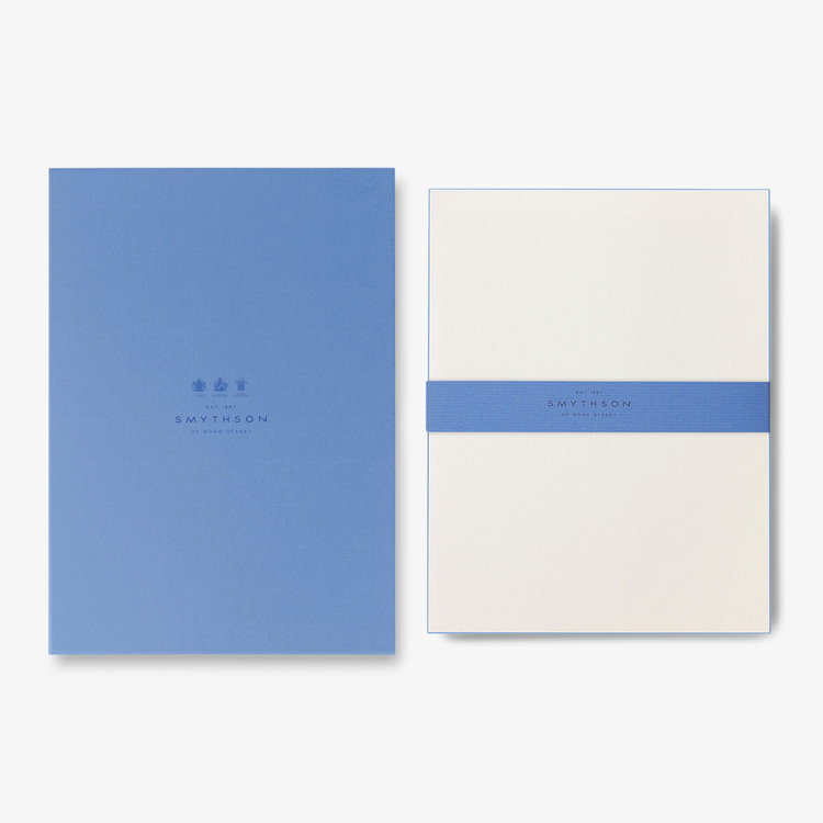 Smythson Single Border Kings Sheets X25 WHITE MATT NILE BLUE