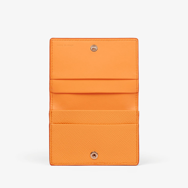 Smythson Panama Folded Card Case with Snap Closure LIGHT ORANGE