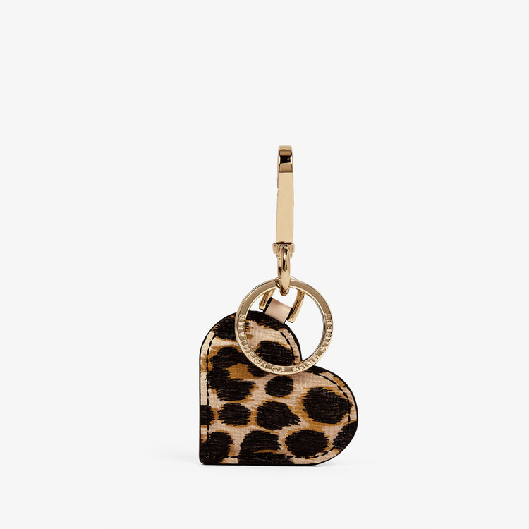 Smythson Heart Keyring in Panama Leopard SAND