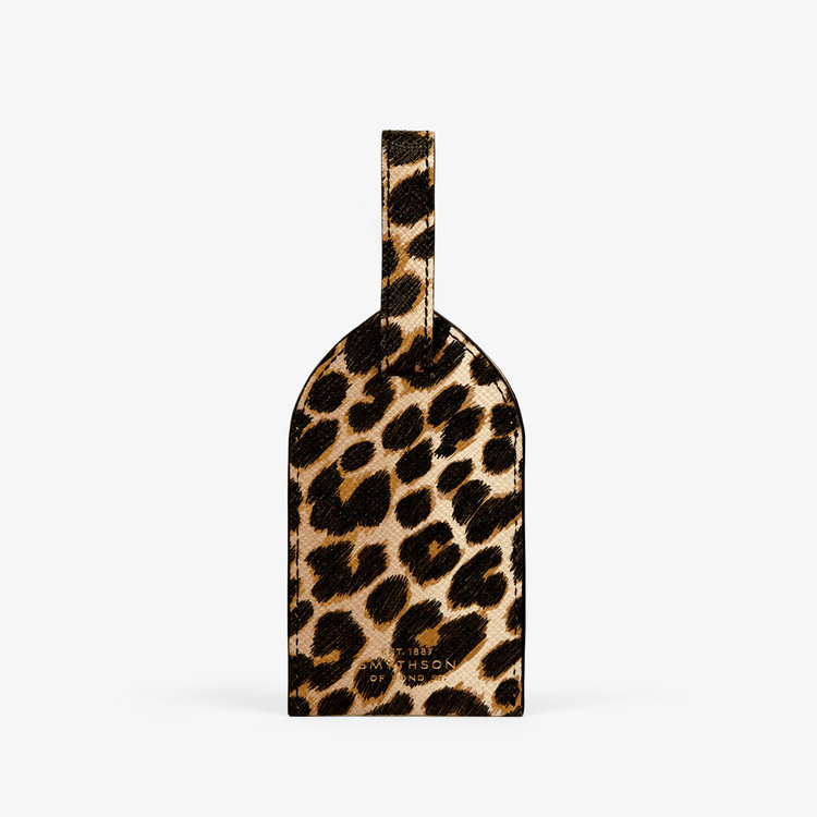Smythson Panama Leopard Luggage Tag SAND