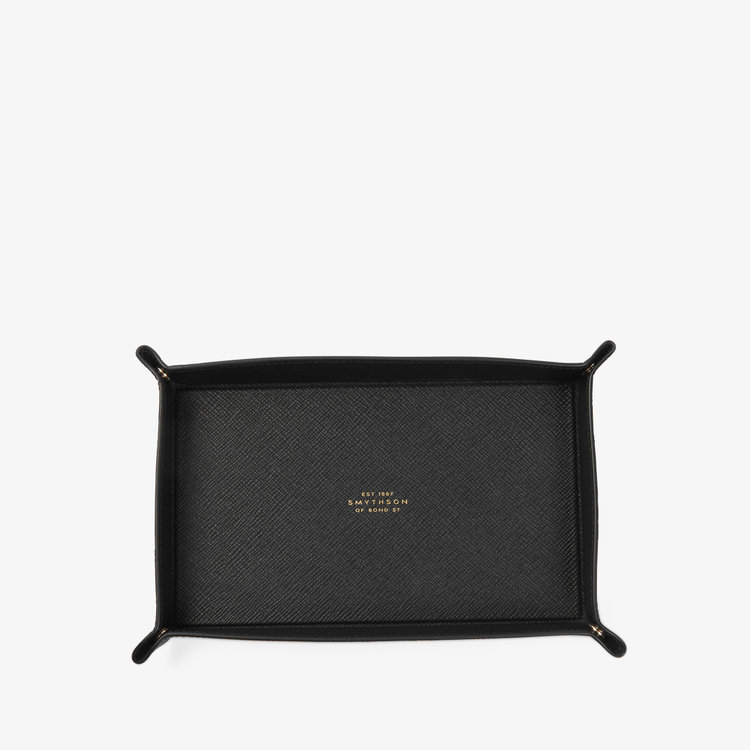 Smythson Panama Small Rect Trinket Tray BLACK
