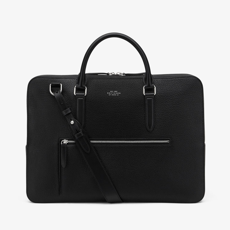 Smythson Ludlow Slim Brief Case Zip Front BLACK