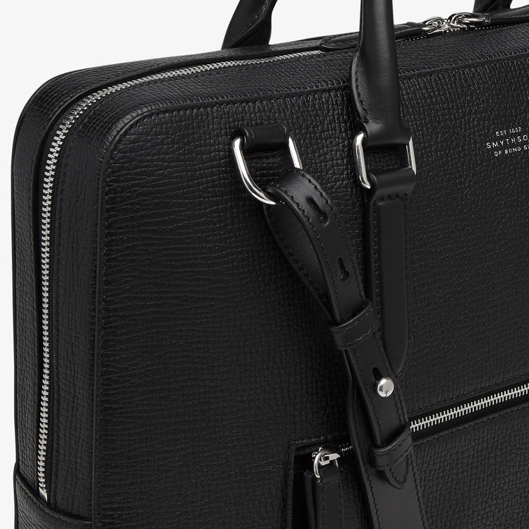Smythson Ludlow Slim Brief Case Zip Front BLACK