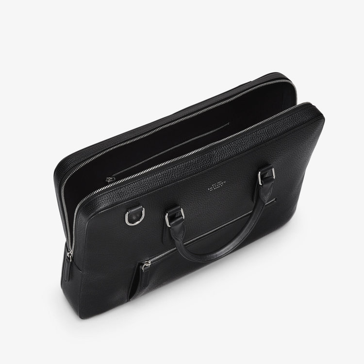Smythson Ludlow Slim Brief Case Zip Front BLACK