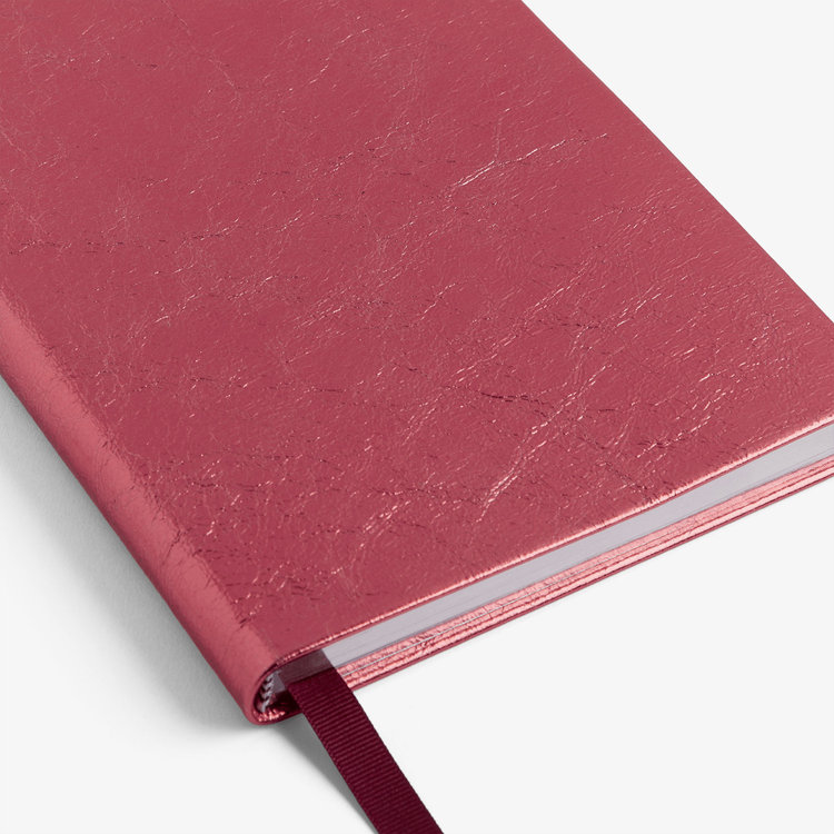 Smythson 【ポイント10%還元】Soho Notebook in Metallic Leather ROSE