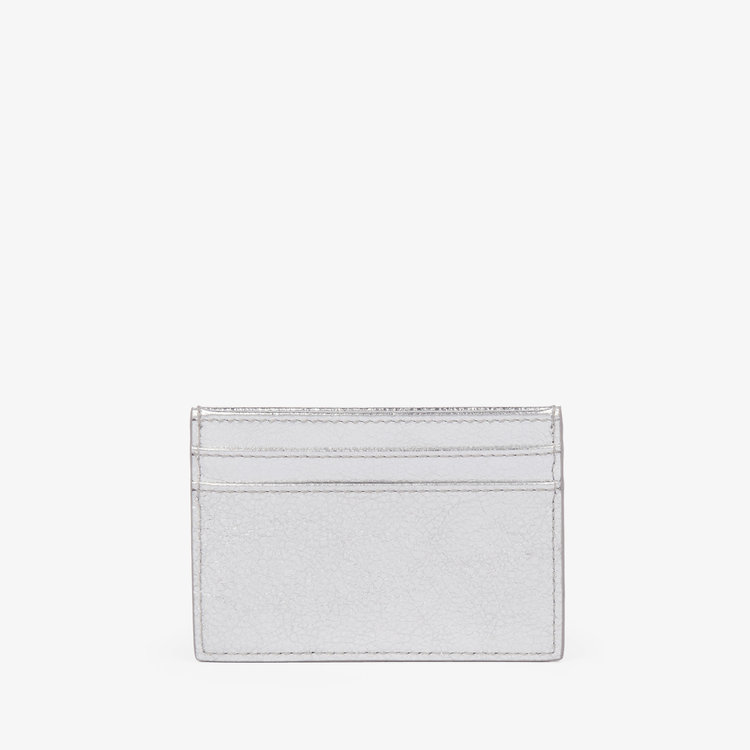 Smythson Flat Card Holder in Metallic Leather SILVER
