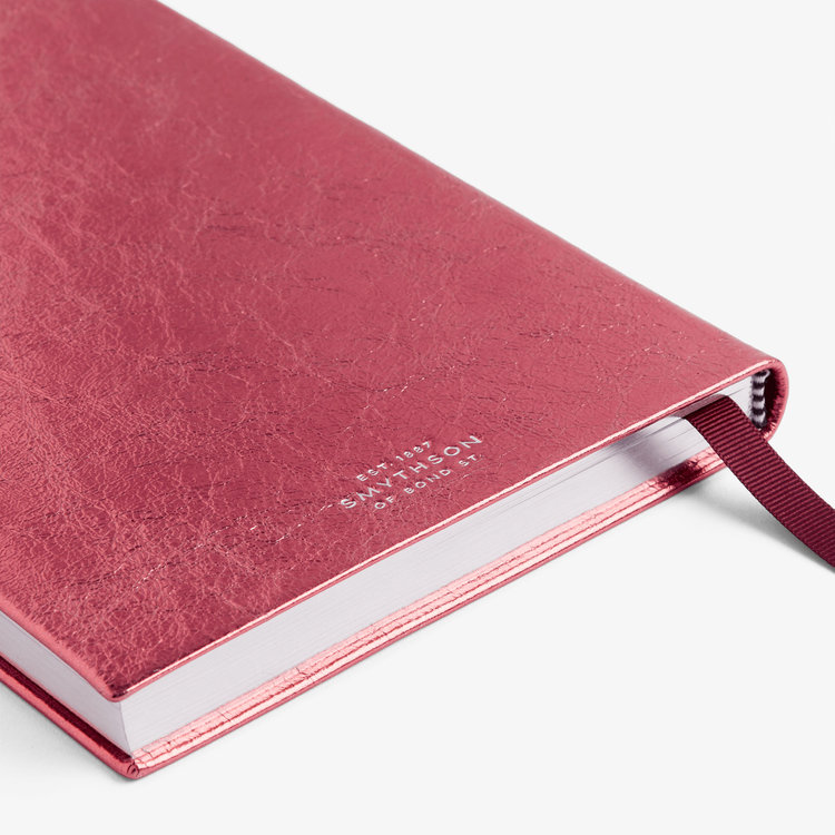 Smythson 【ポイント10%還元】Soho Notebook in Metallic Leather ROSE