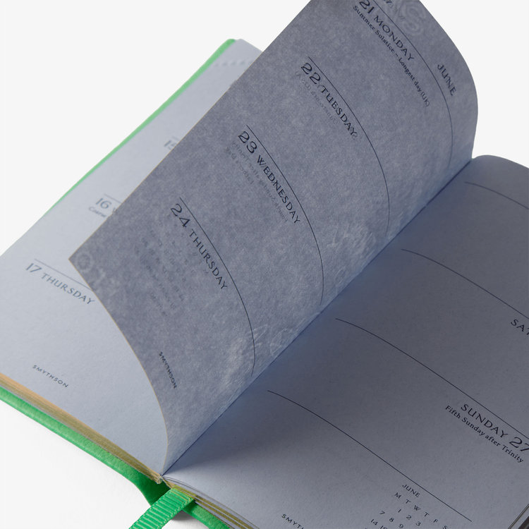 Smythson 2027 Wafer Weekly Diary with Pencil in Pastegrain SHAMROCK