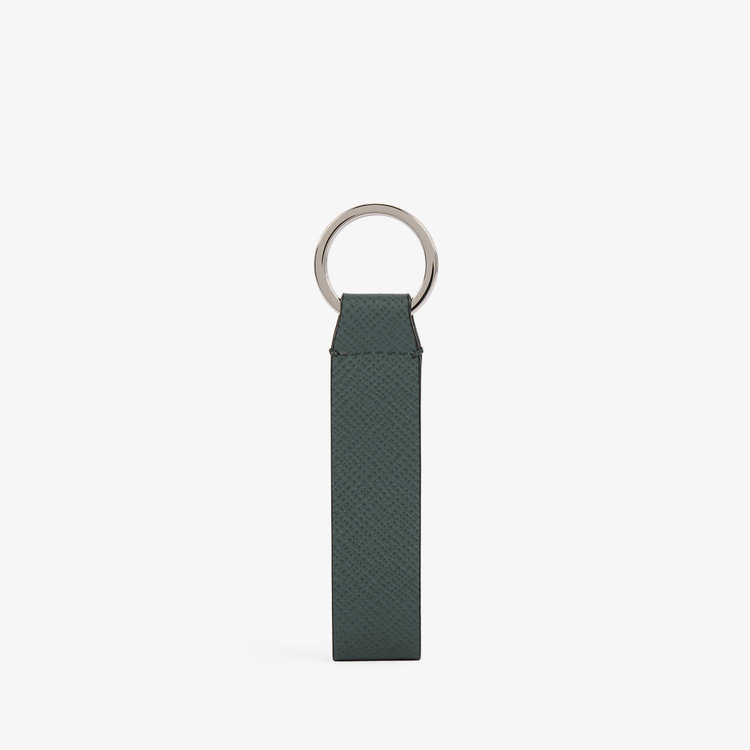 Smythson Keyring with Leather Strap in Panama S GREEN