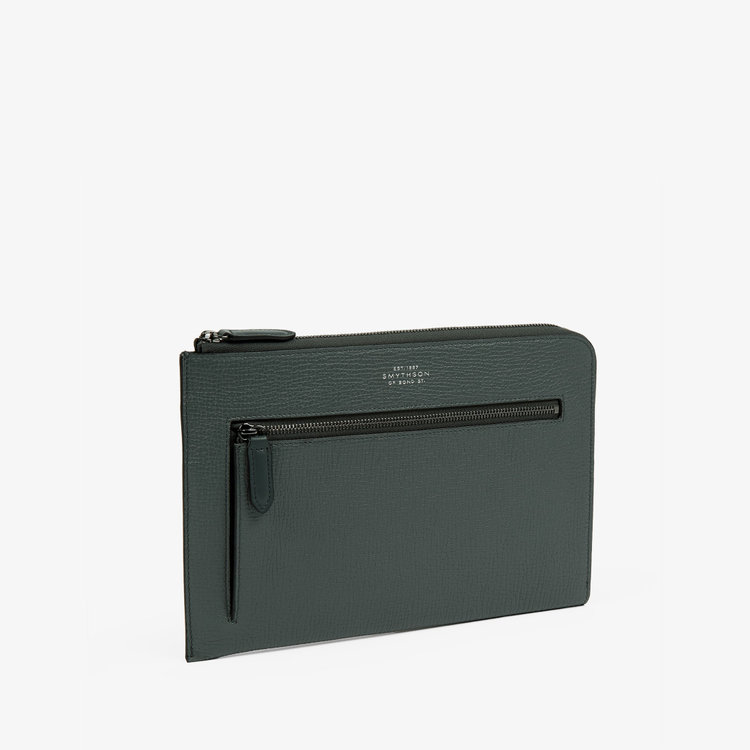 Smythson  Flat Organiser Pouch in Ludlow SLATE GREEN