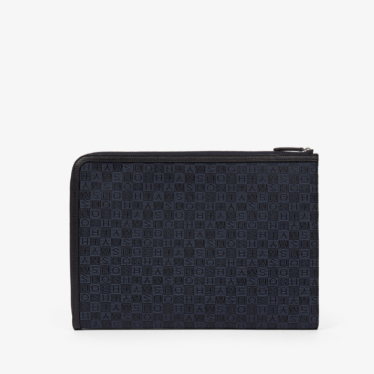 Smythson Small Laptop Case in Stamp Canvas NAVY