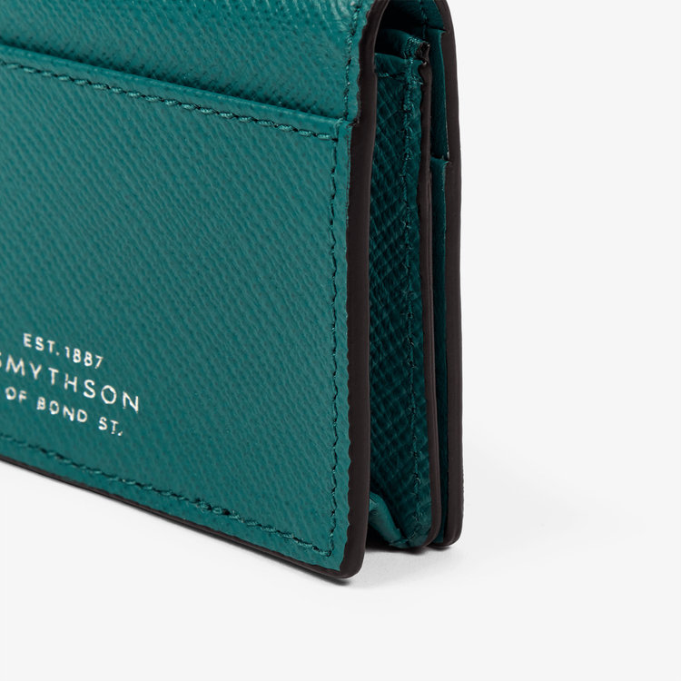 Smythson Panama Folded Card Case with Snap Closure PETROL