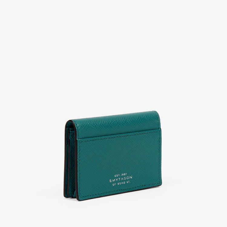 Smythson Panama Folded Card Case with Snap Closure PETROL