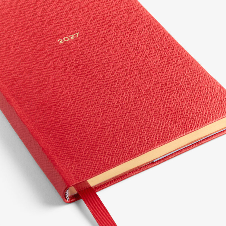 Smythson 2027 Soho Daily Diary in Pastegrain SCARLET RED