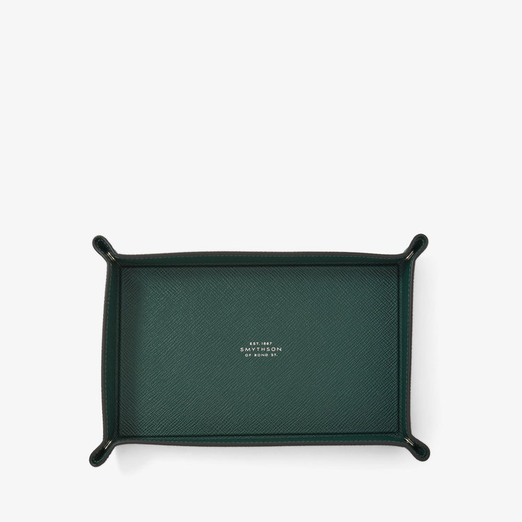 Smythson Panama Small Rect Trinket Tray FOREST GREEN