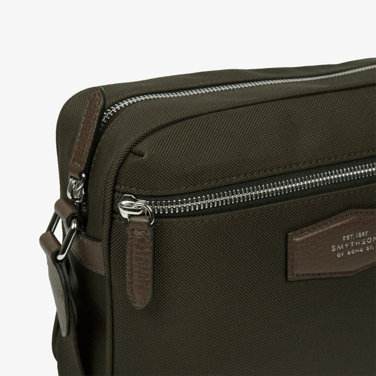 Smythson Crossbody Pouch in Norton Canvas DARK MOSS